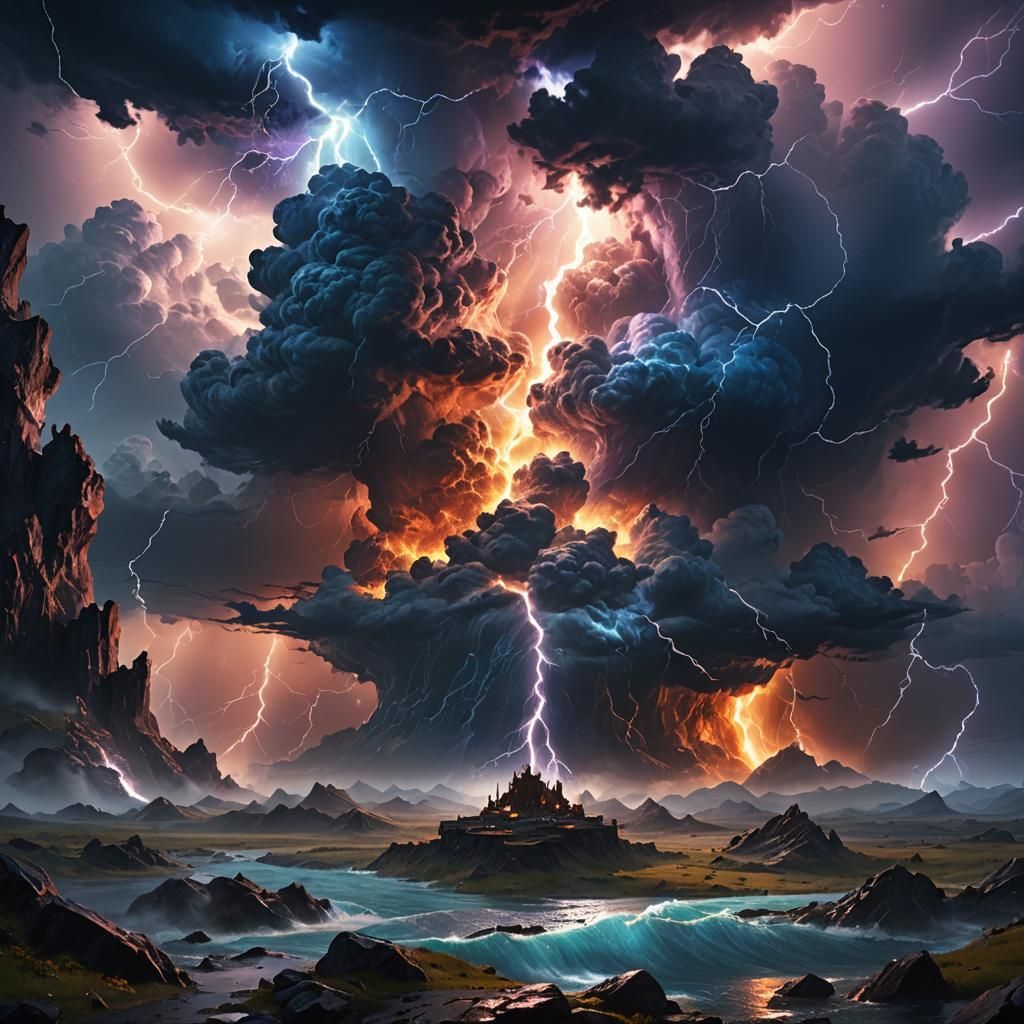 Storm Consumes Earth in Fantasy Oil Painting