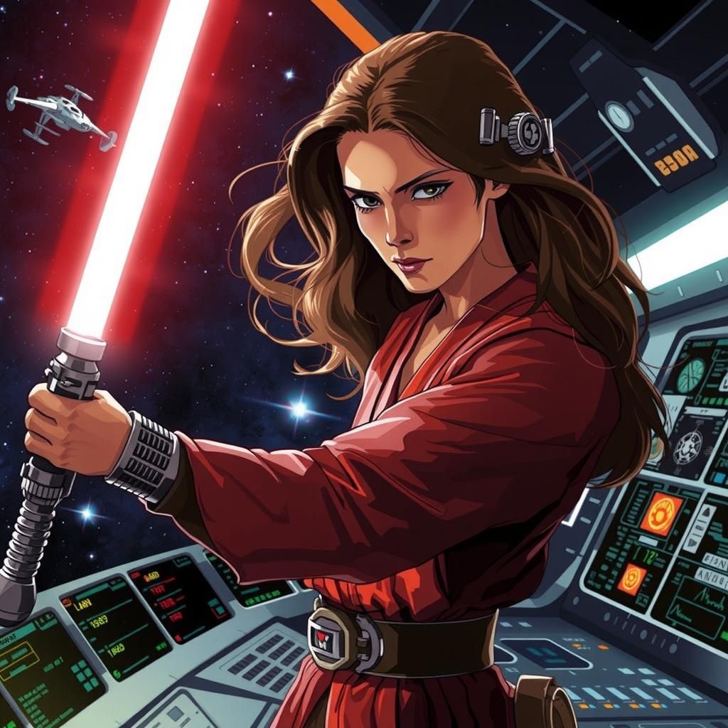 Rebel Jedi Prepares for Battle in Starship Control Room