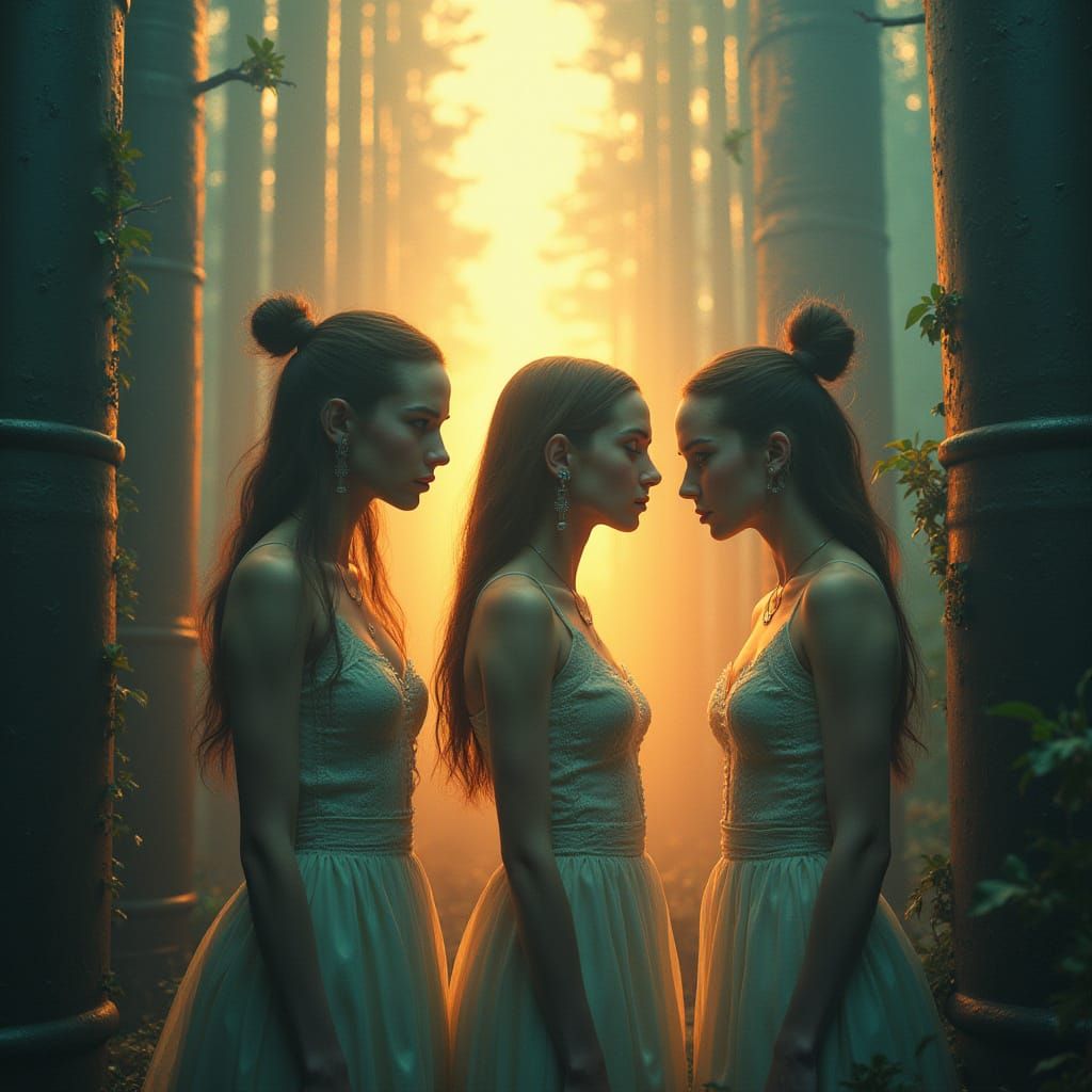 Mystical Women Amidst Abandoned Technology