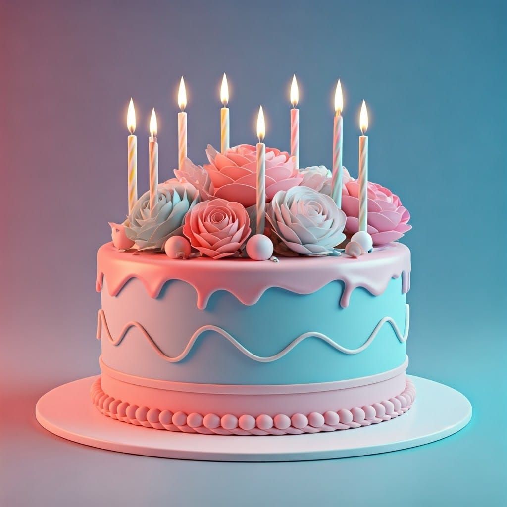 Whimsical Anime-Inspired Birthday Cake in 3D Digital Art