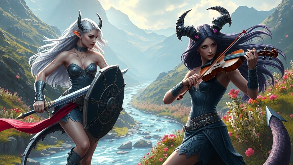 Ethereal Warriors Amidst Majestic Mountainside