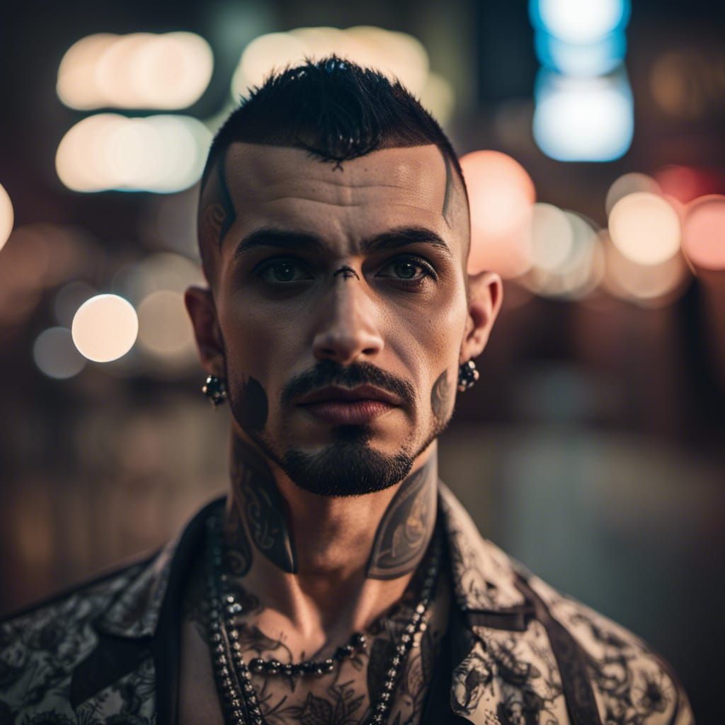 Middle Eastern Vampire with Tattoos in Istanbul Night