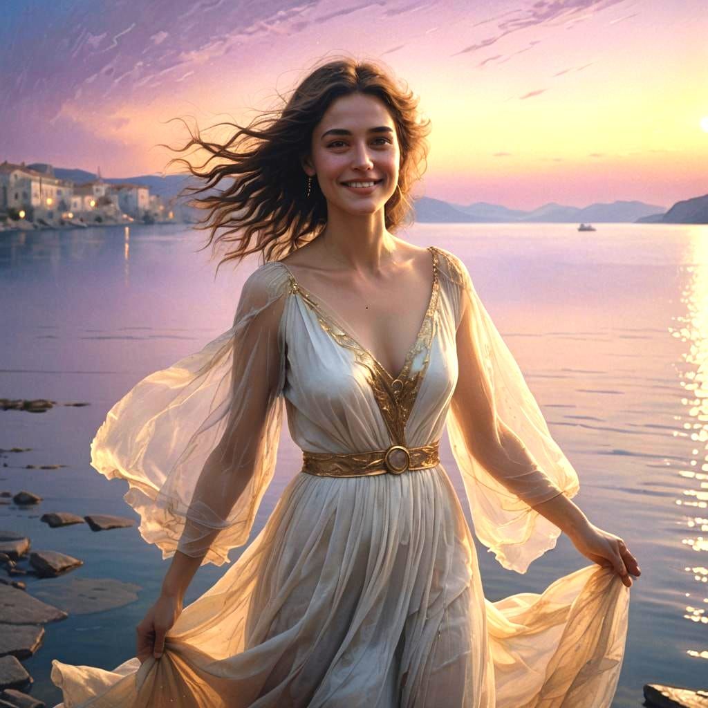 Stunning Woman with a Beautiful Smile in Greece