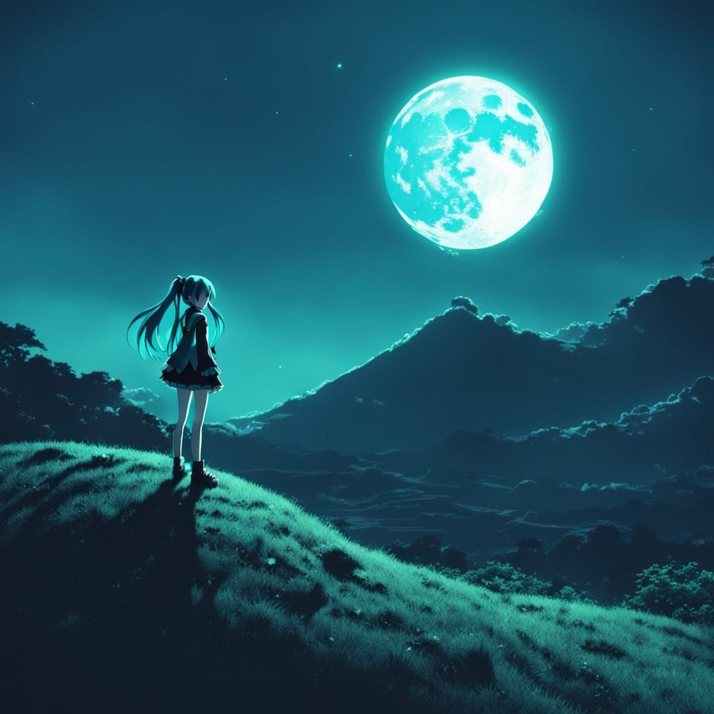 Dramatic Film Still of Hatsune Miku at Night
