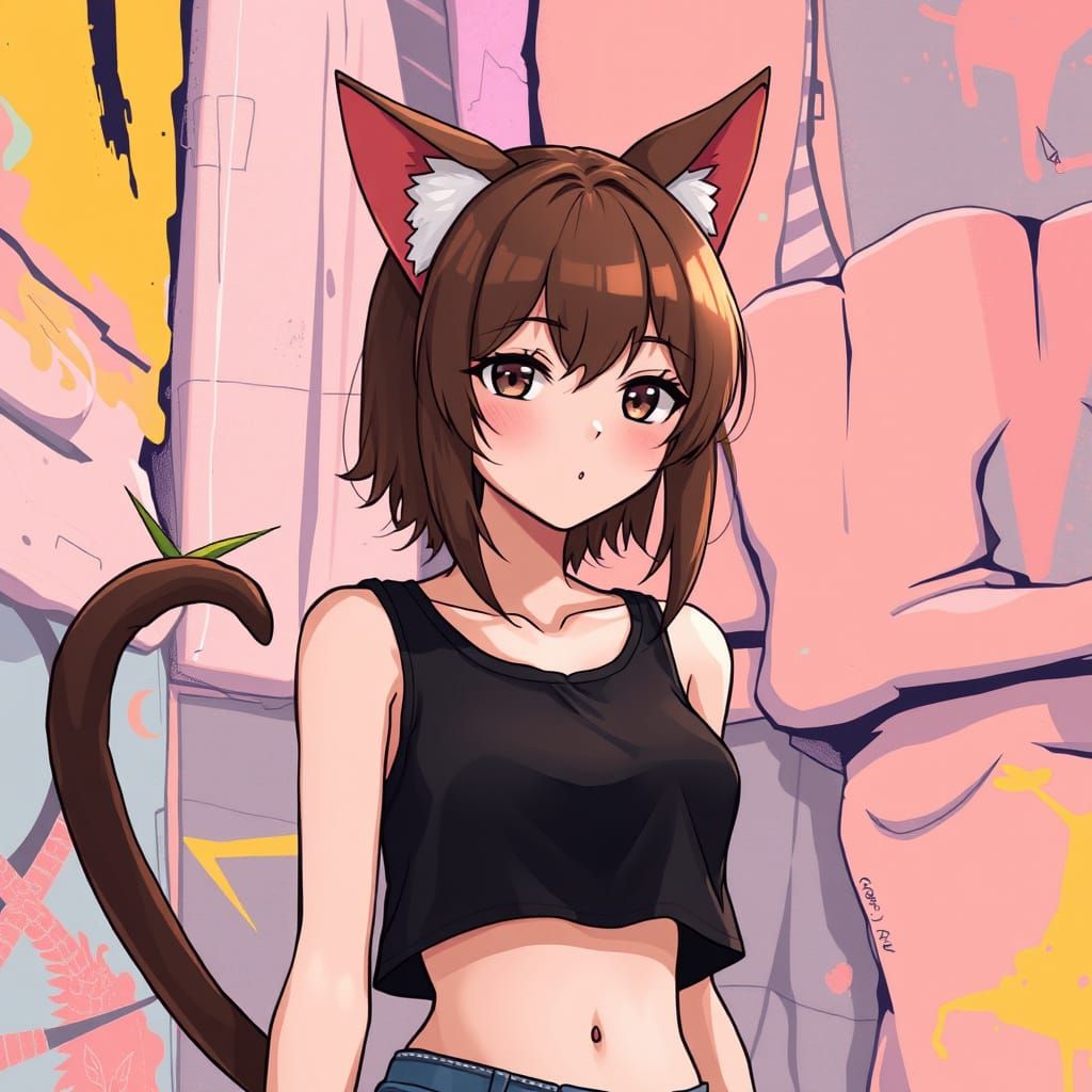 Anime Girl with Cat Features in Manga Style