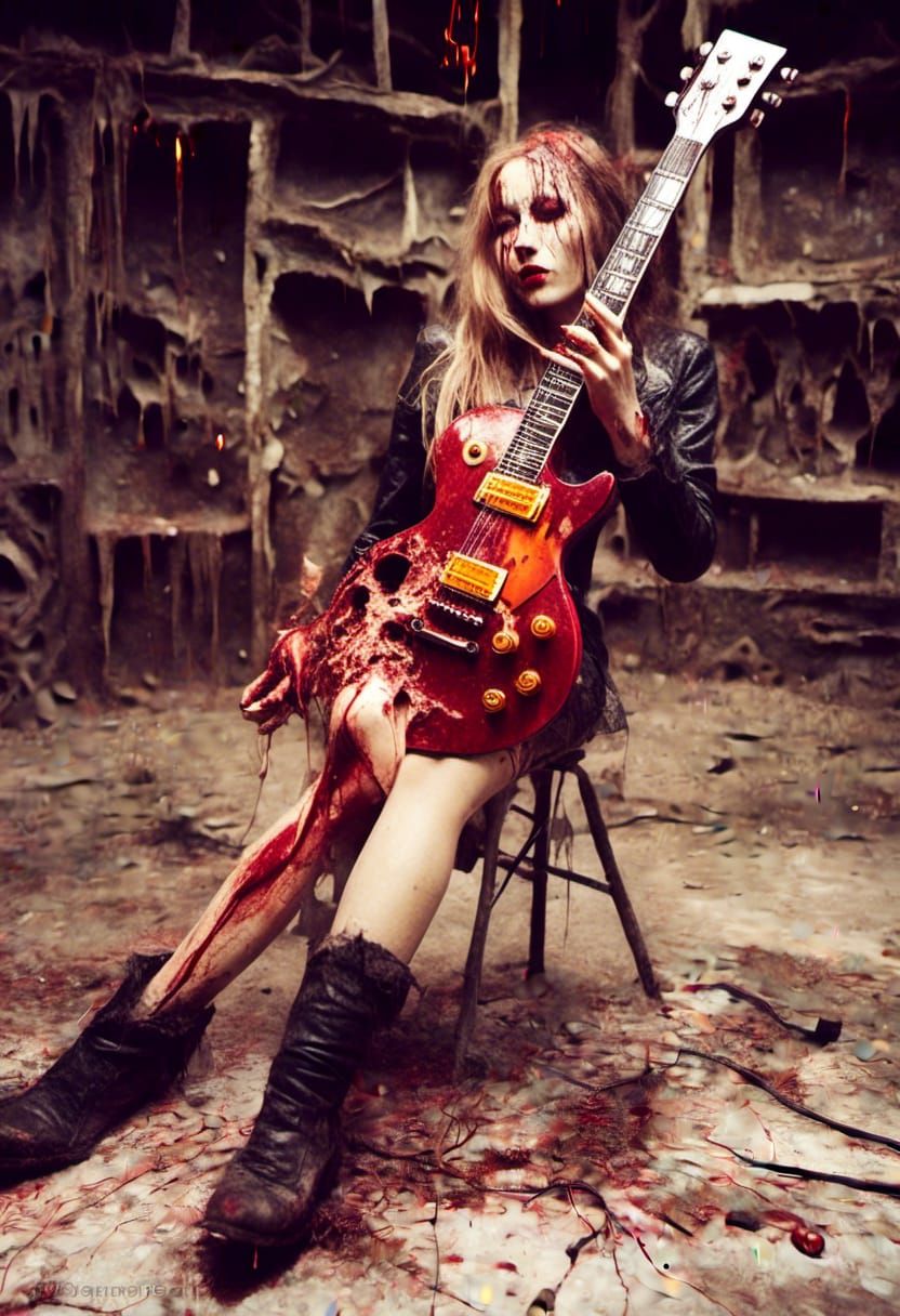 Surreal Girl with Flaming Guitar in Dali Style