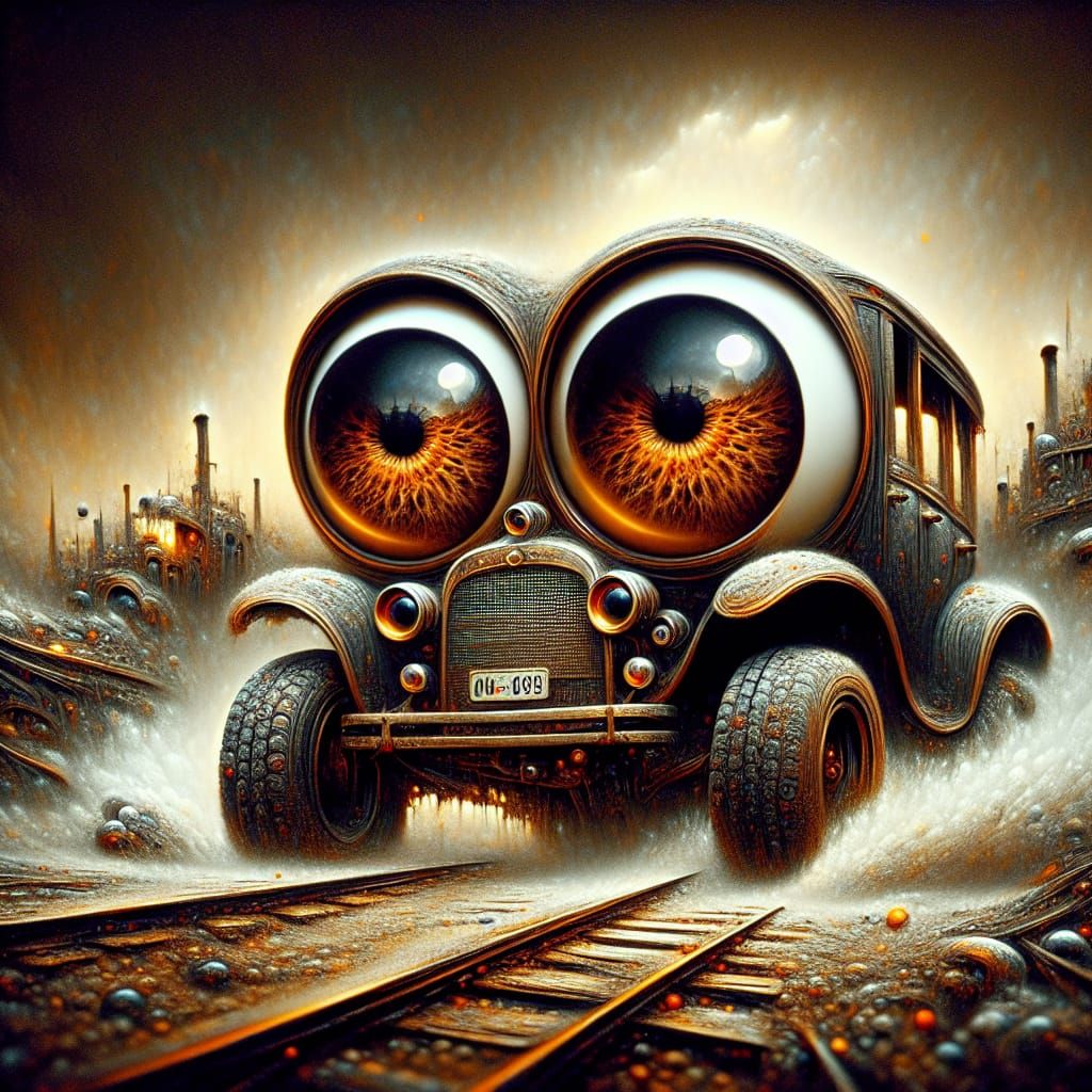 Adorable Car With Oversized Eyes as 3D Digital Art