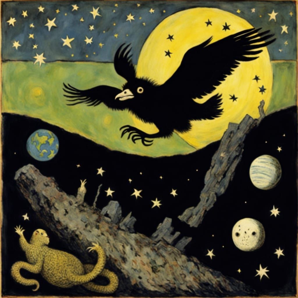 Surreal Starry Journey, Ensor and Goya Style