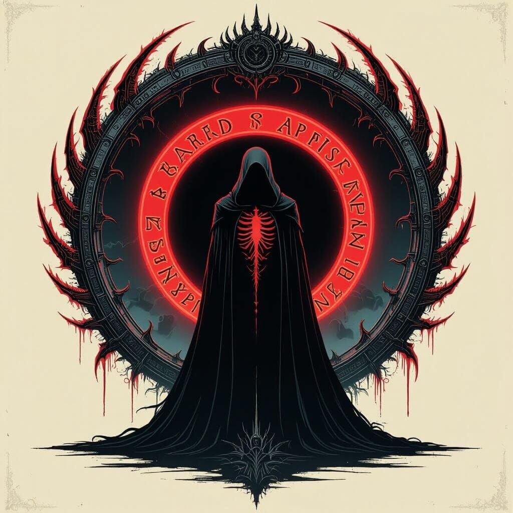 Crimson Eclipse with Glyphs and Biomechanical Design