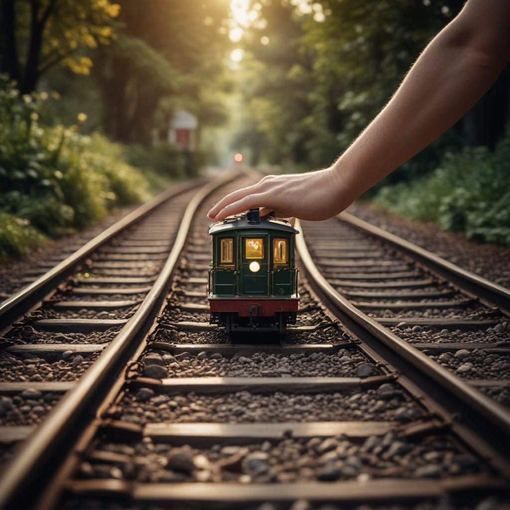 Hyper-Realistic Close-Up of a Child's Hands with a Tiny Trai...