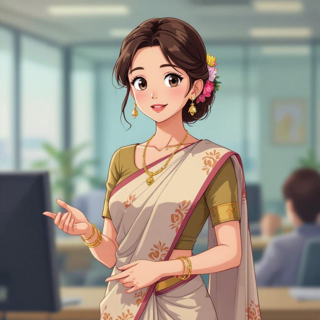 Confident Woman Presenting, Studio Ghibli Style