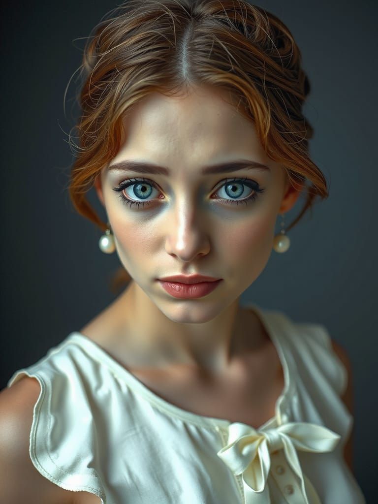 Sad Woman with Blue Eyes in Art Nouveau Style