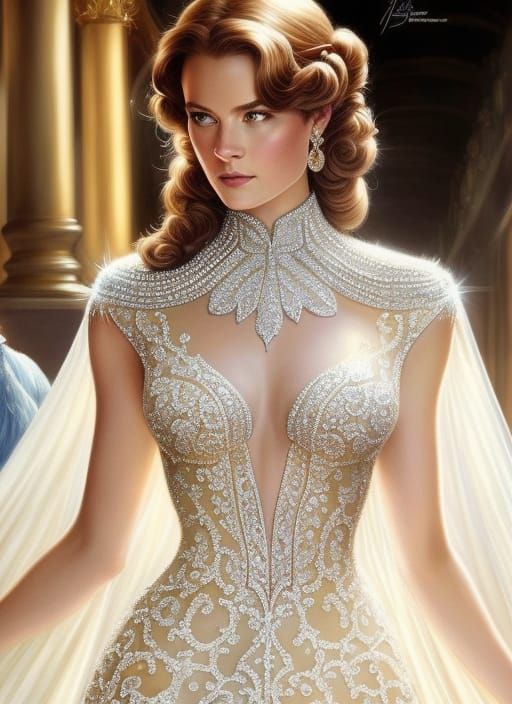Belle in Diamond Dress, Cel-Shaded Digital Art