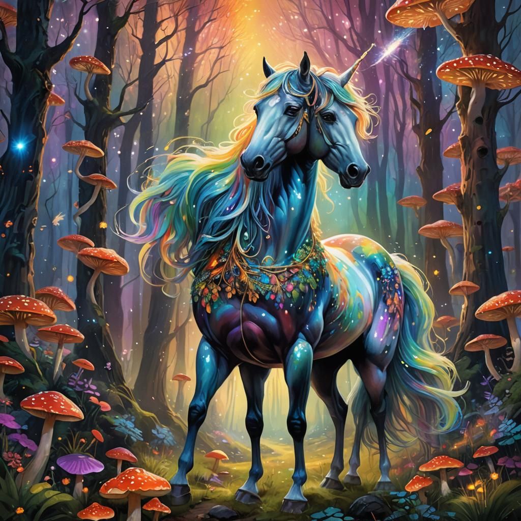 Majestic Glowing Horse in Mystical Forest