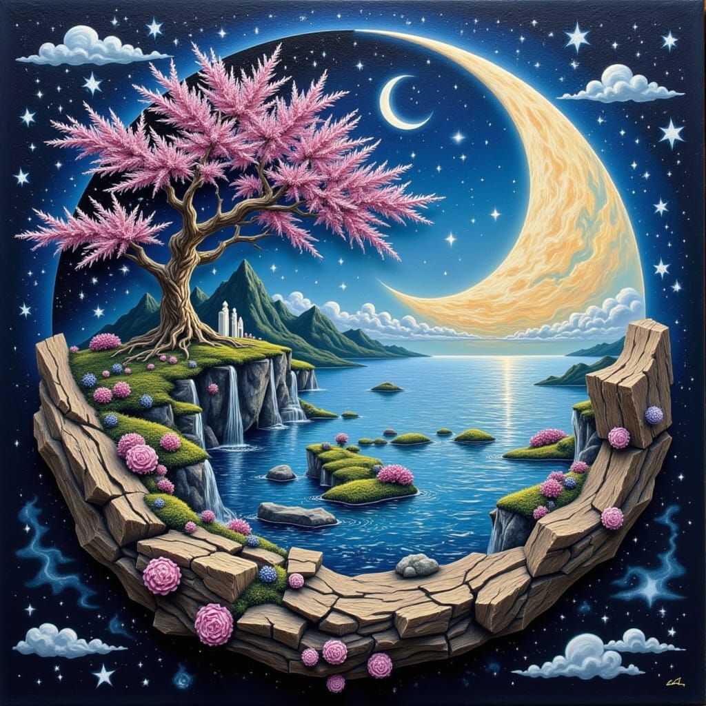 Yin Yang Dreamland: A Detailed Oil Painting