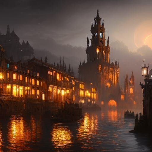 Renaissance Gothic Town at Twilight
