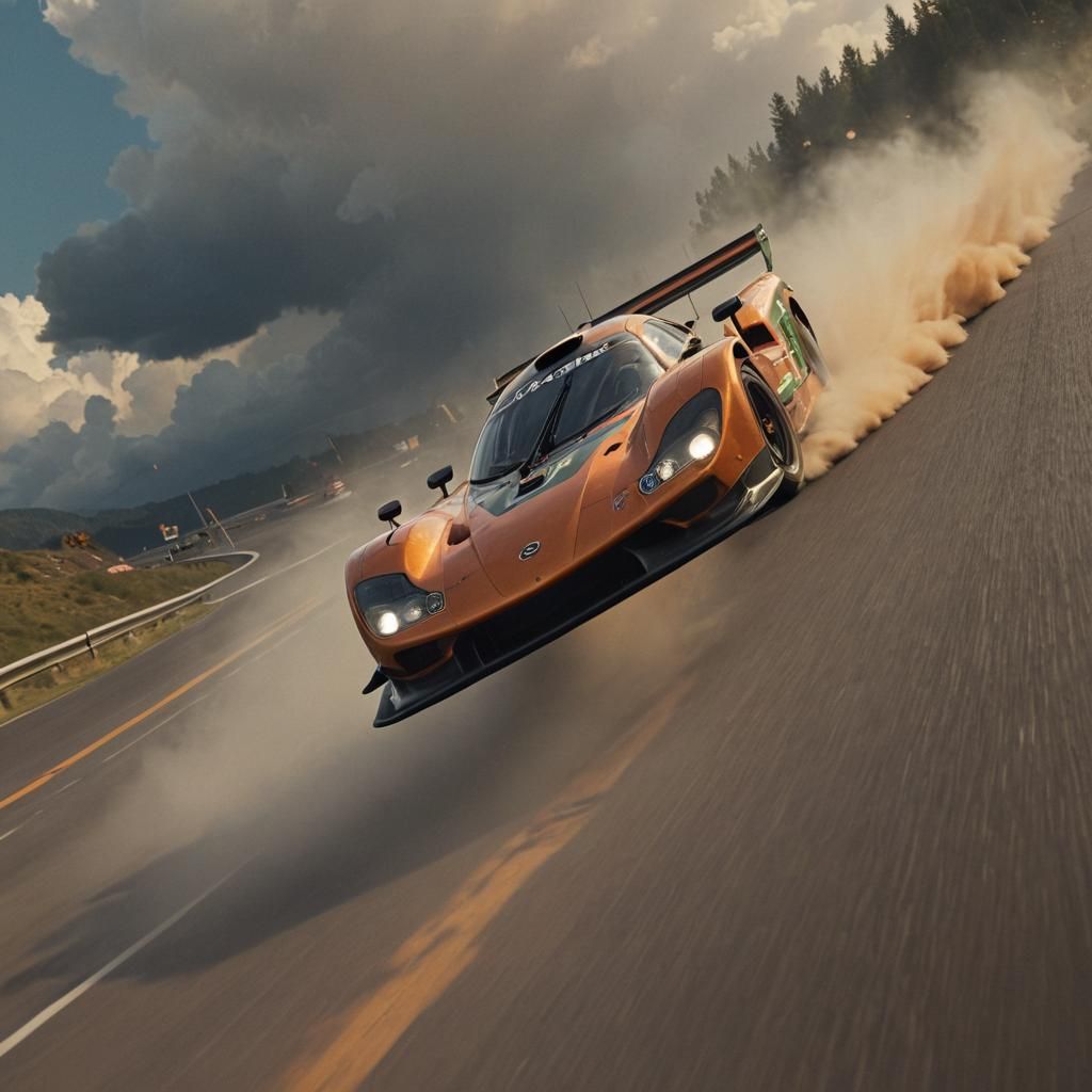 Mazda 787B Speeds Through Futuristic Racing Track Under Neon...