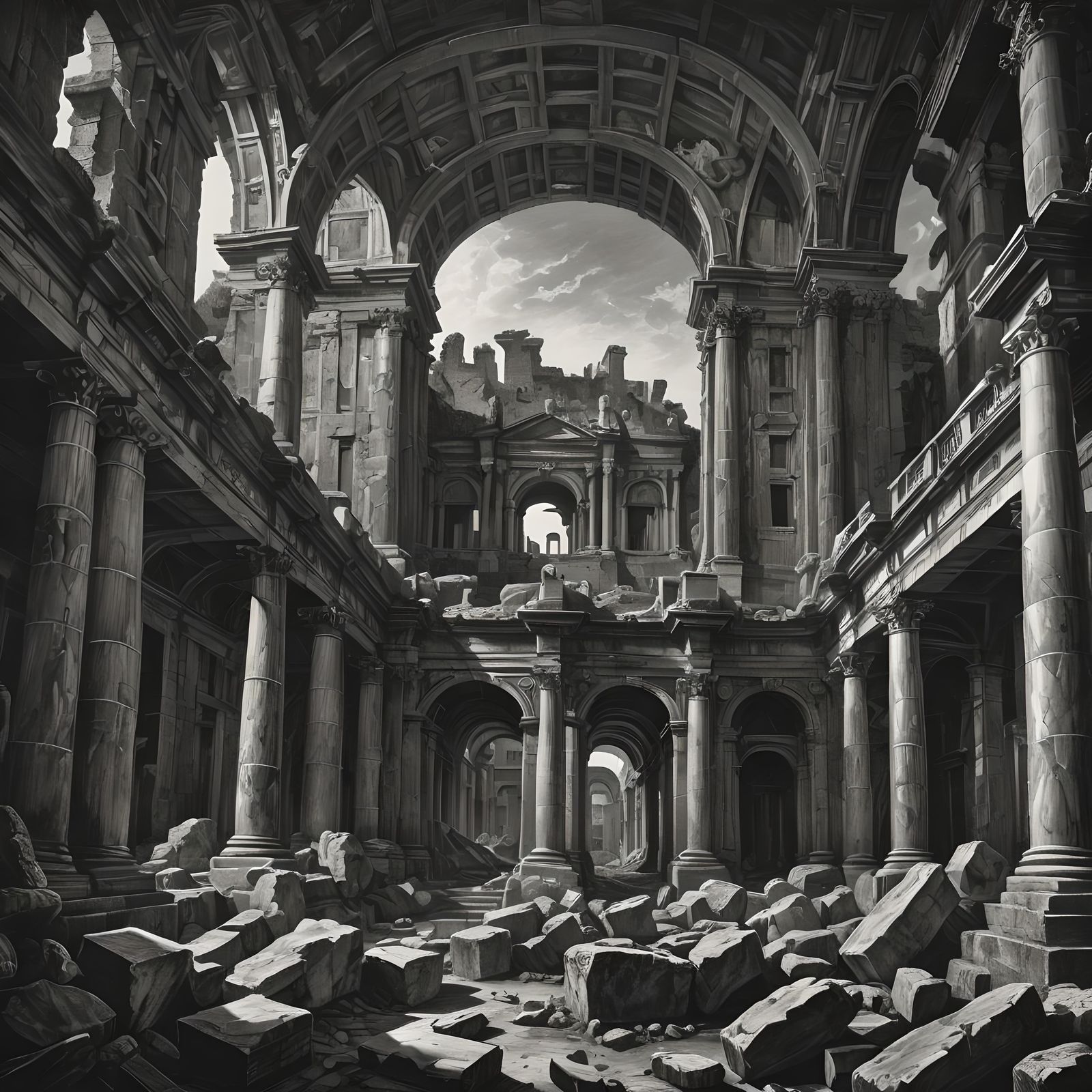 Rome in Black and White Engraving Style