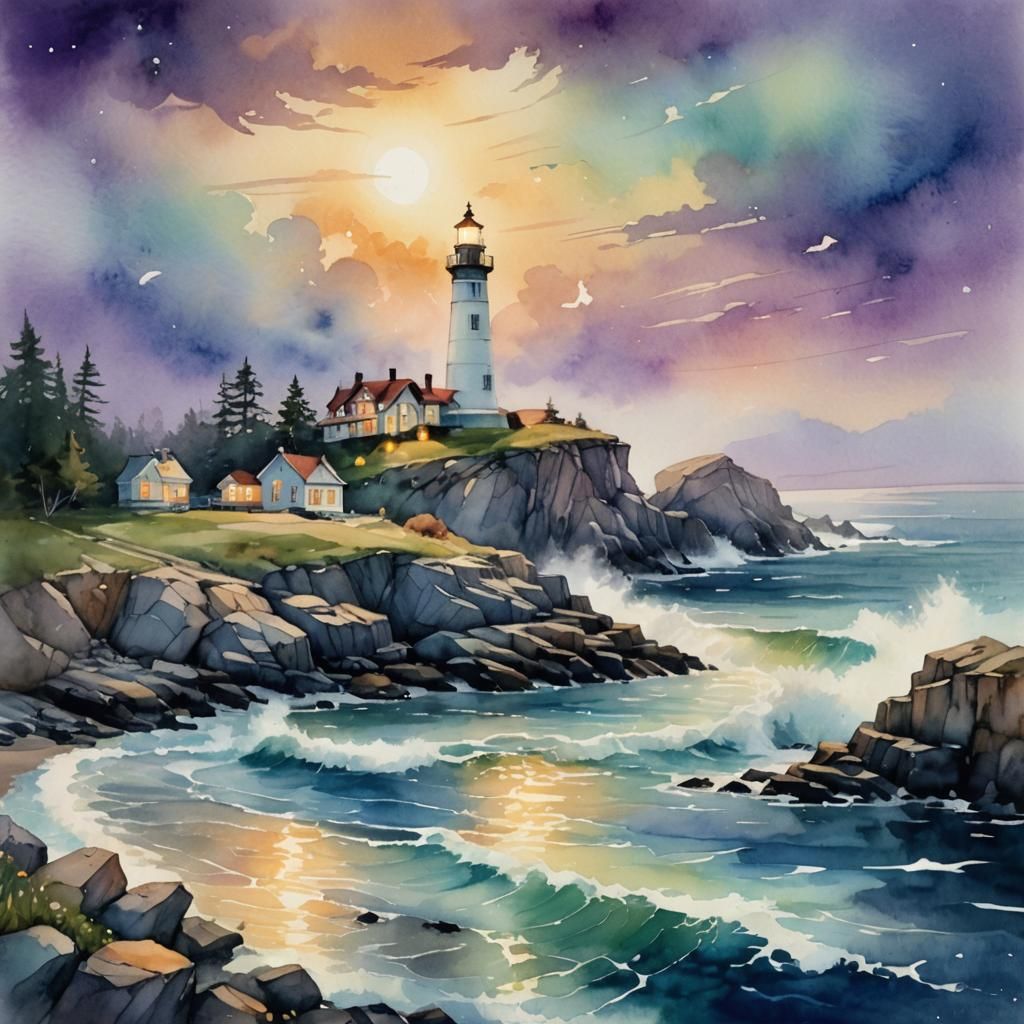 Watercolor Lighthouse Fantasy Concept Art