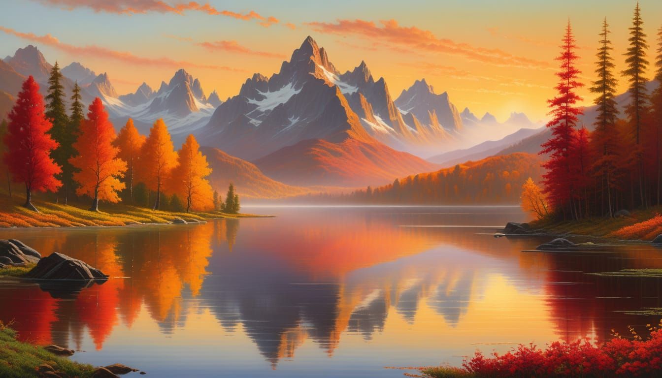 Majestic Autumn Mountain Lake Reflection in Golden Hour