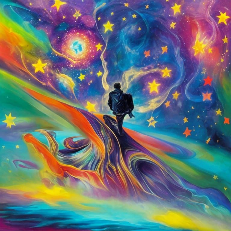 Surrealist Figure Contemplates the Cosmos