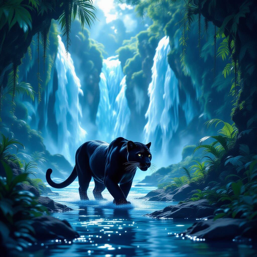 Panther in Alien Jungle Under Starlight