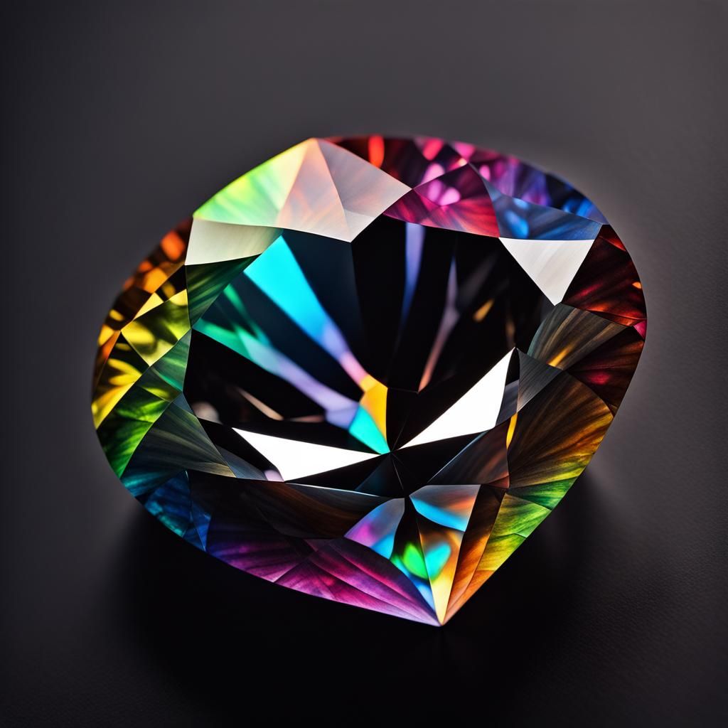 Rainbow Diamond Charcoal Drawing with Volumetric Light