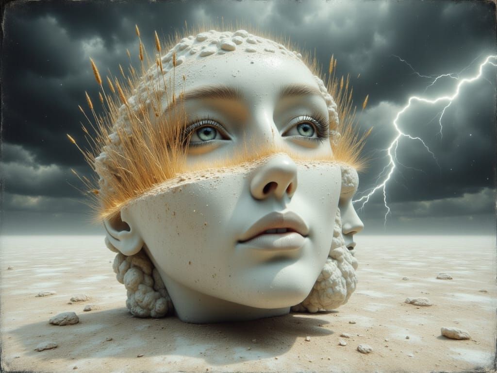 Surreal Alabaster Head Reveals Golden Garden