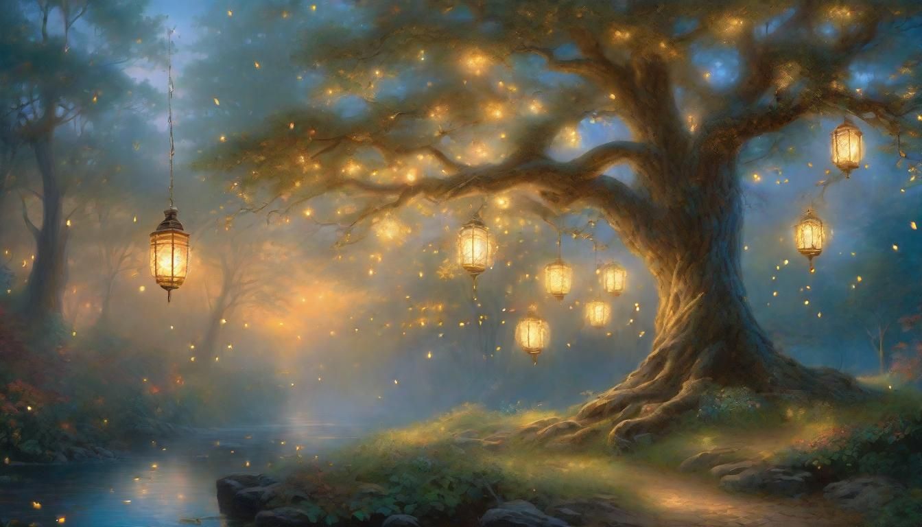 Luminous Tree in Viral Mist: Ethereal Fantasy Art