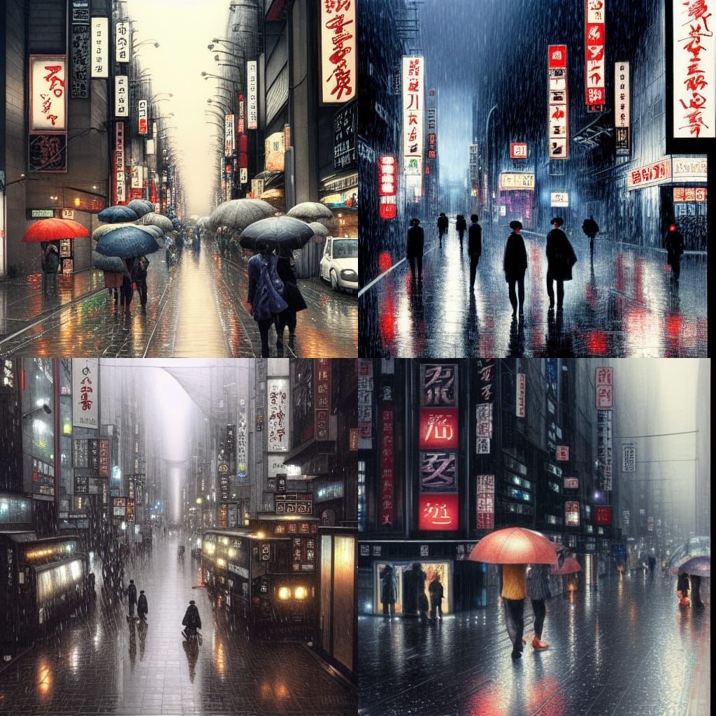 Rainy Tokyo Street Scene: Digital Matte Painting