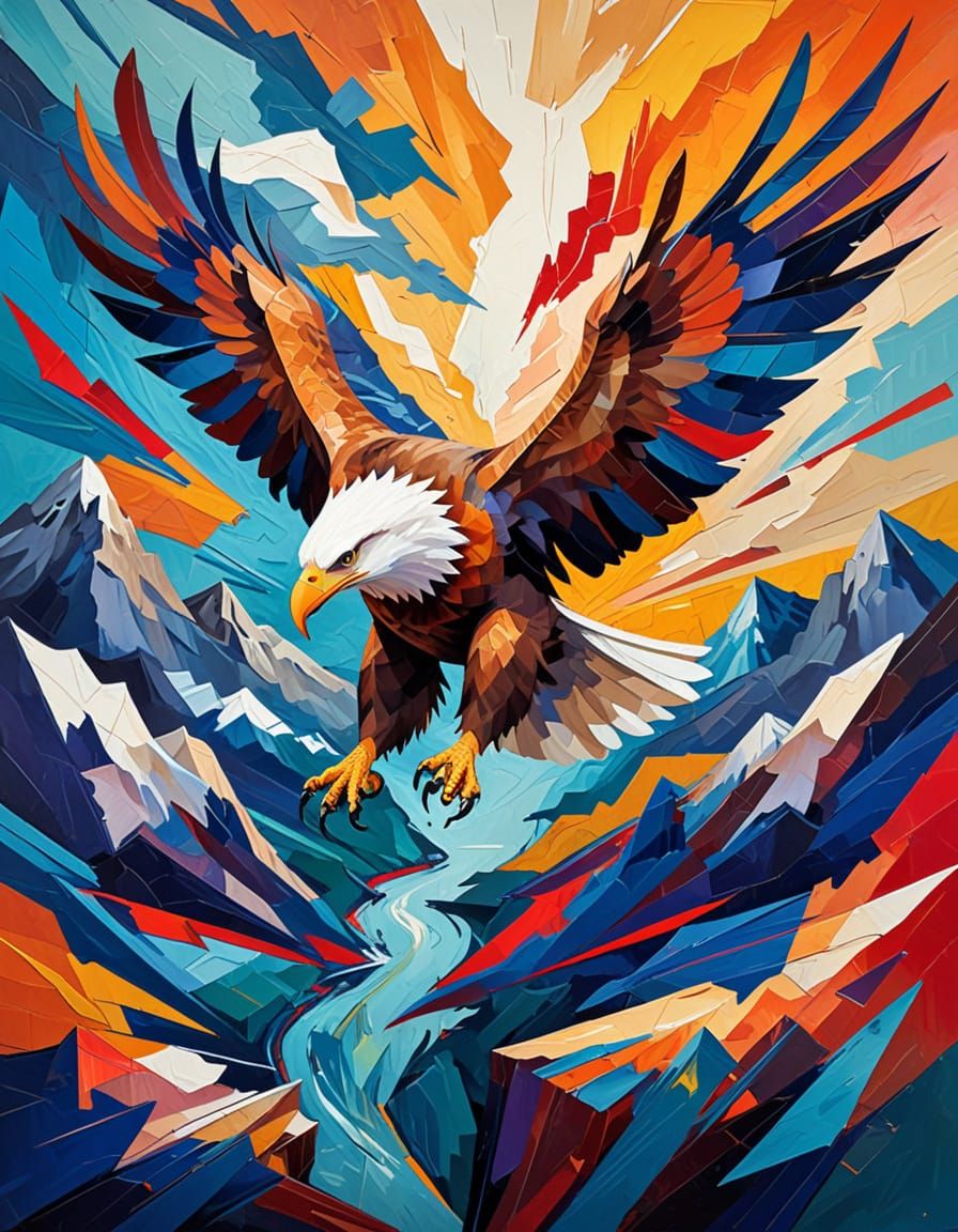 Majestic Eagle Soars Over Abstract Landscape