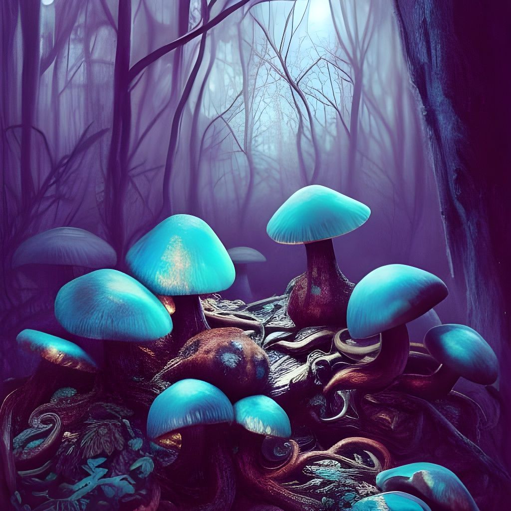 Glowing Mushrooms in Haunted Forest, Digital Painting
