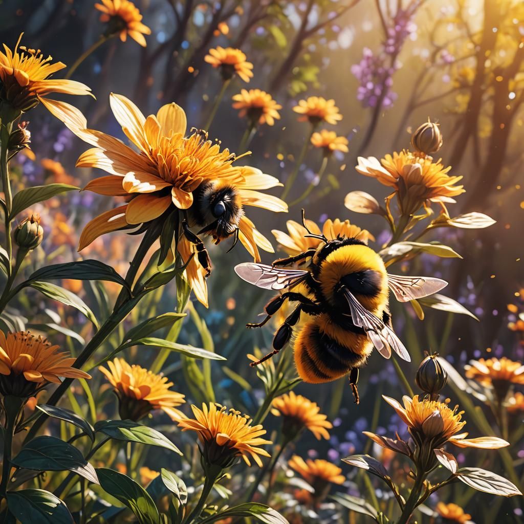 Vibrant Bumblebee Fantasy Art in Syd Mead Style