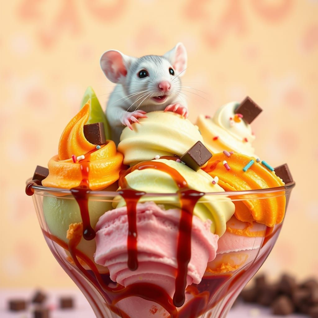 Ice Cream Sundae with Mischievous Mouse