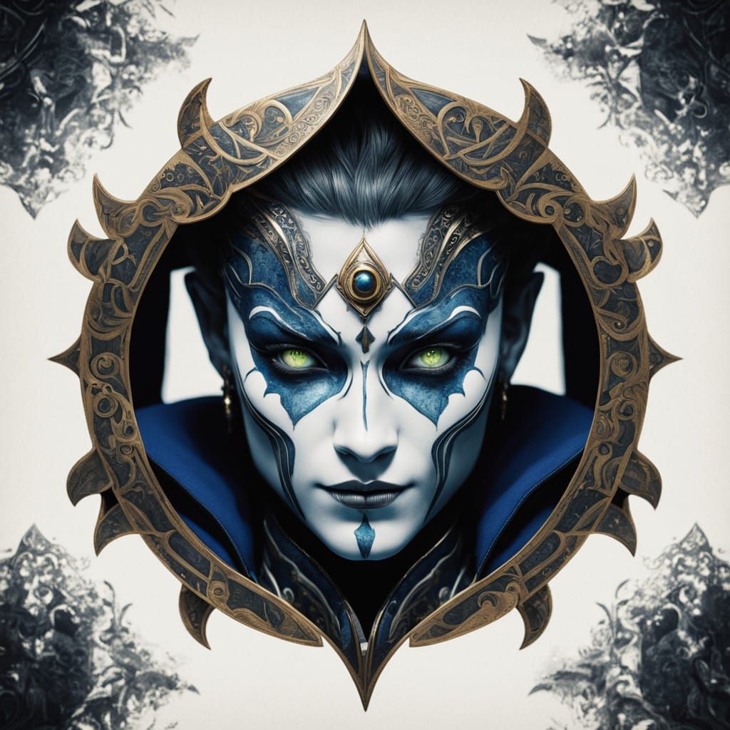 Ethereal Vampire-Elf Cyber-Samurai in Emerald Gold Armor