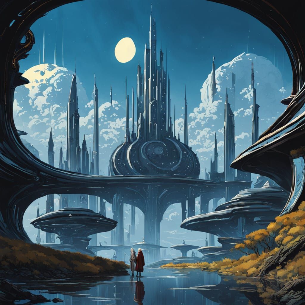Venerable Elder Guides Young Girl Through Futuristic Utopia