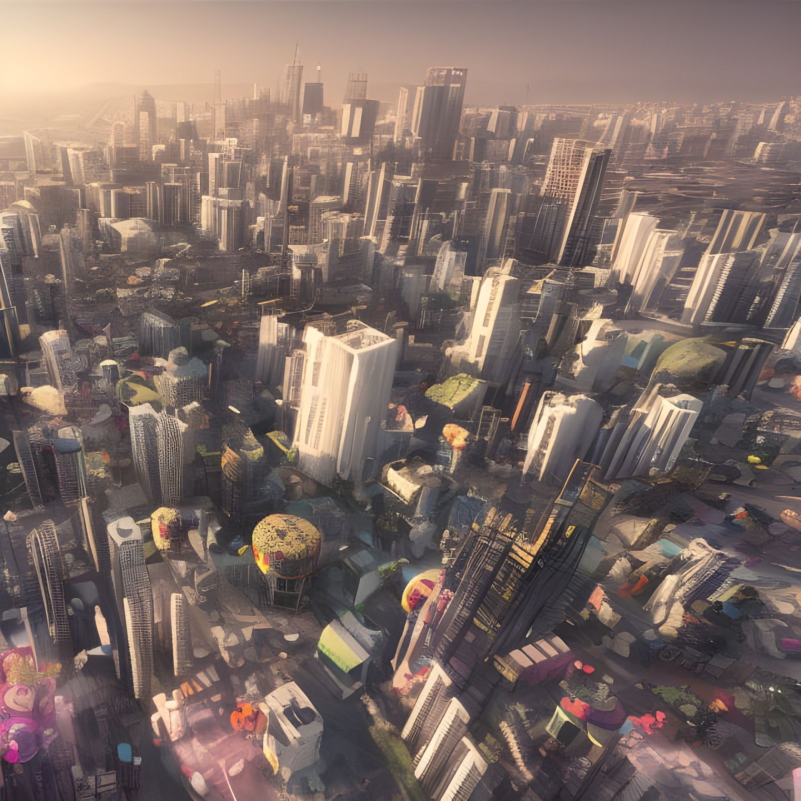 Aerial Cityscape in Sci-Fi Dadaism Style