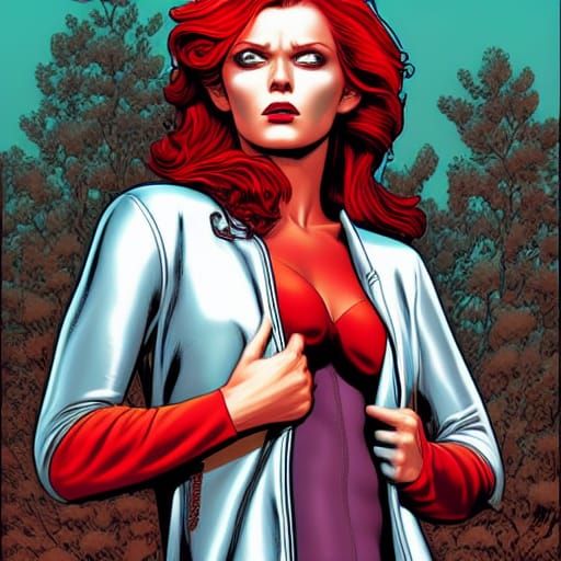 Redhead in Silver Jacket: Comic Book Art