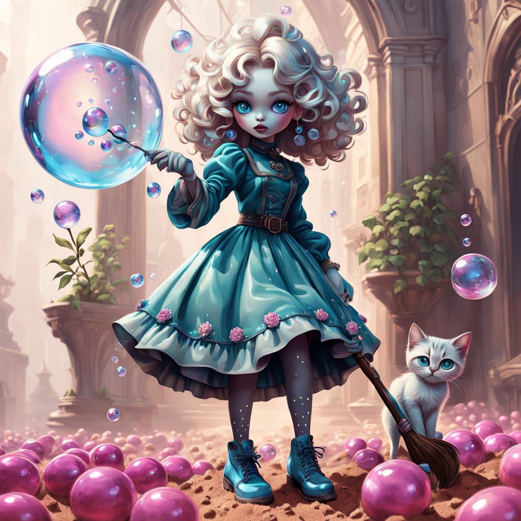 Feminine Bubble Witch Transforms into Crystal Clear Blue Gla...