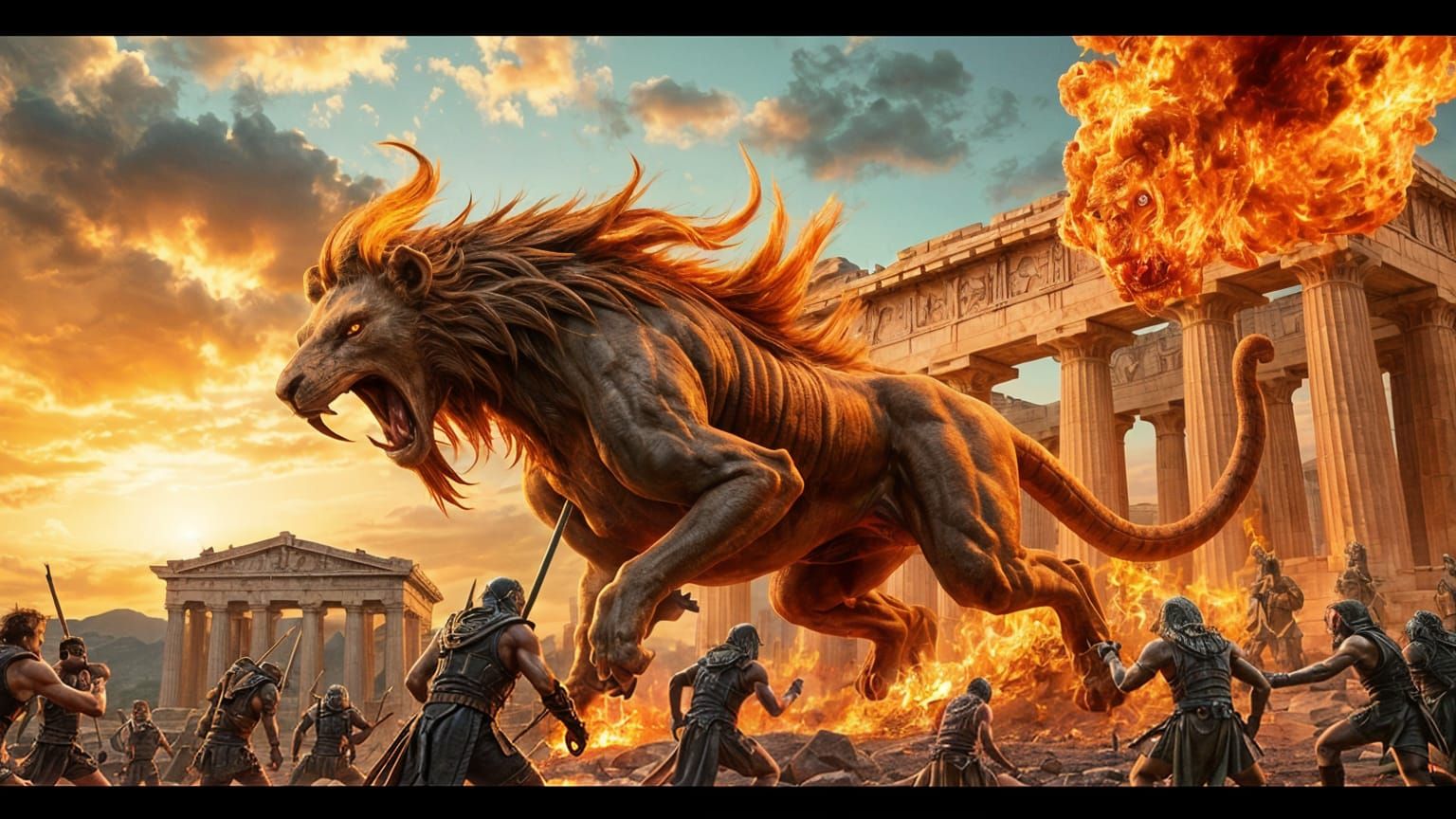 Colossal Chimera Battles Greek Warriors in Epic Parthenon Sh...