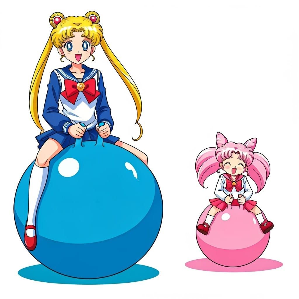 Usagi and Chibiusa Bouncing, in Anime Style