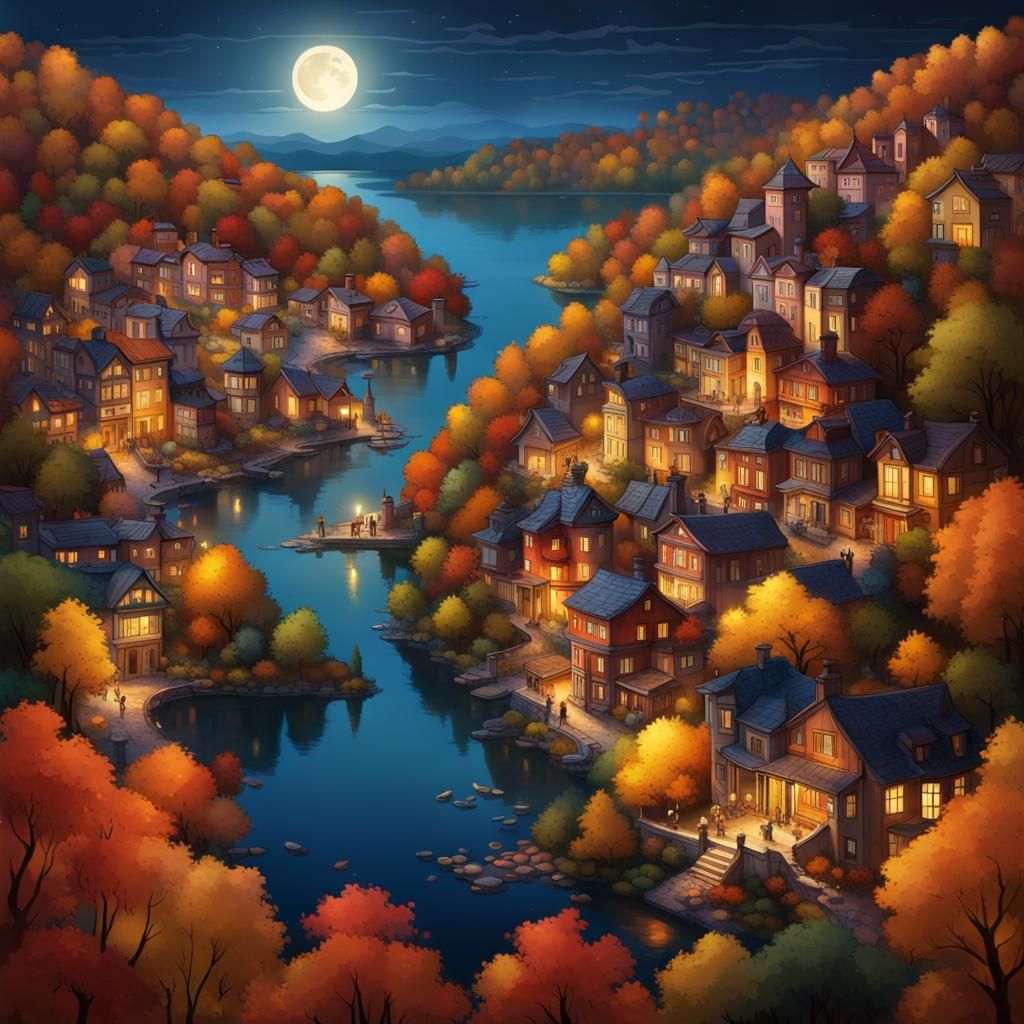 Hilltop City Meets Forest Giant in Autumnal Splendor