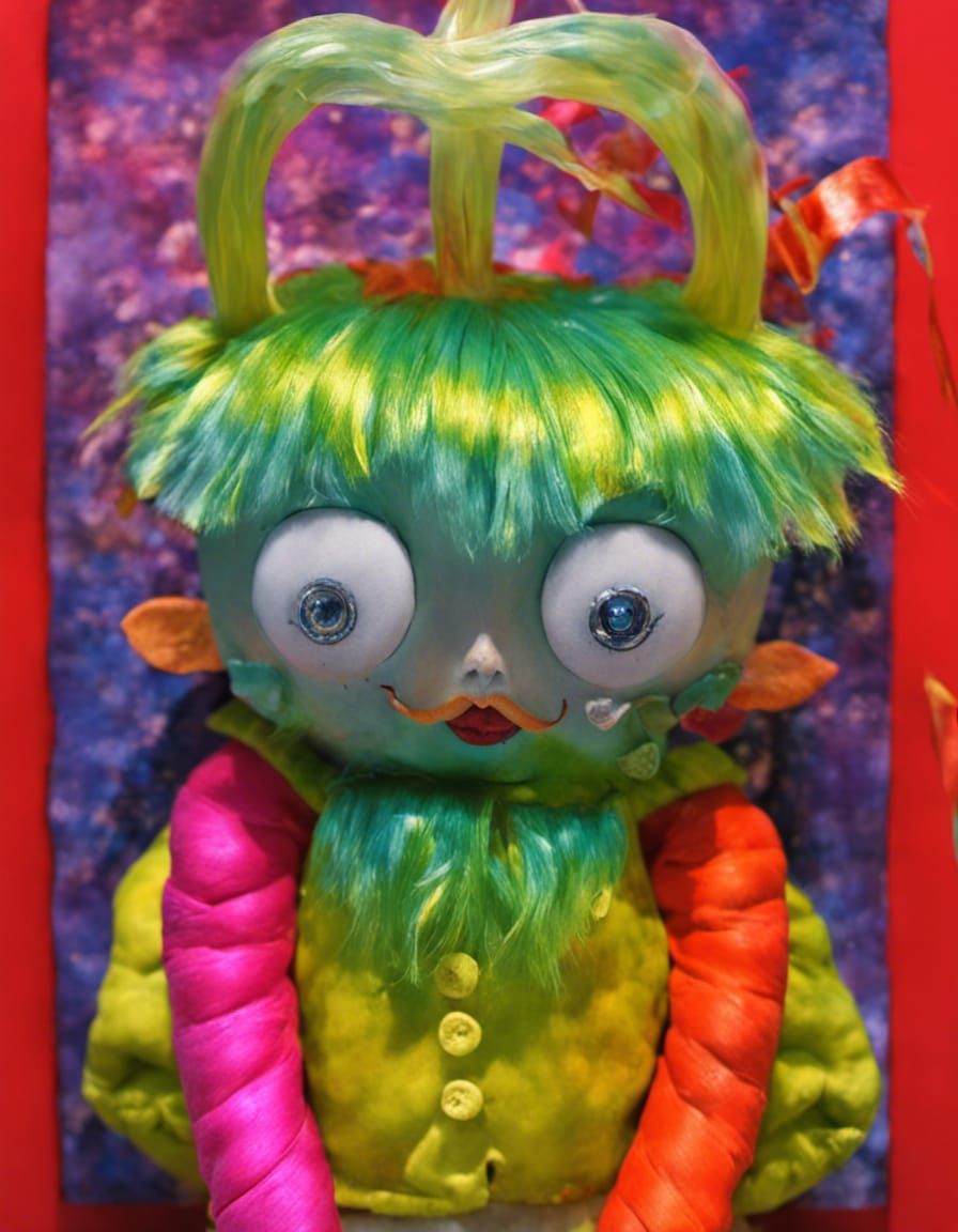 Surreal Wonky Plush Toy Doll in 3D Textile Collage