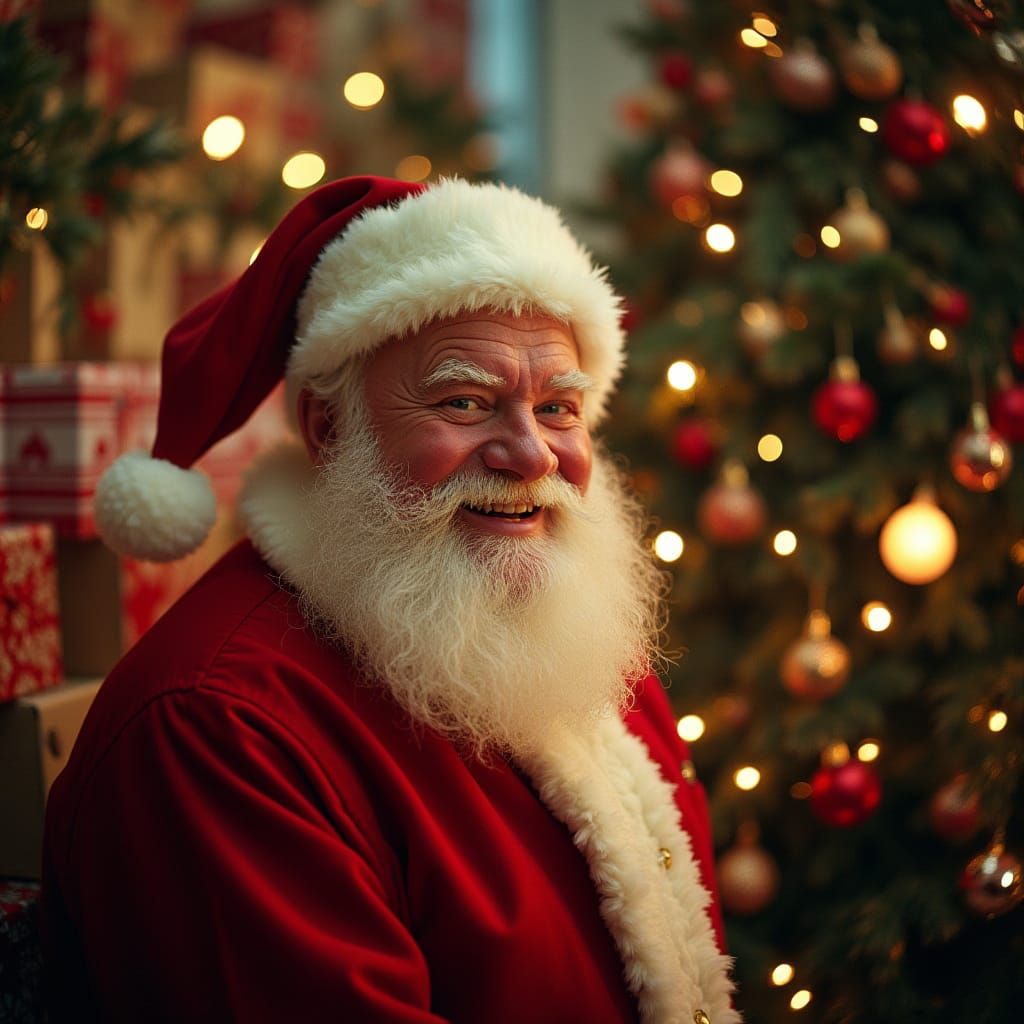 Jolly Santa Claus Amidst Festive Christmas Decorations