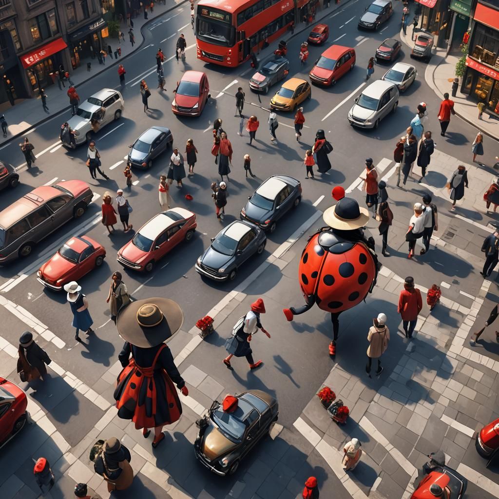 Ladybug in City Street: Detailed Matte Painting