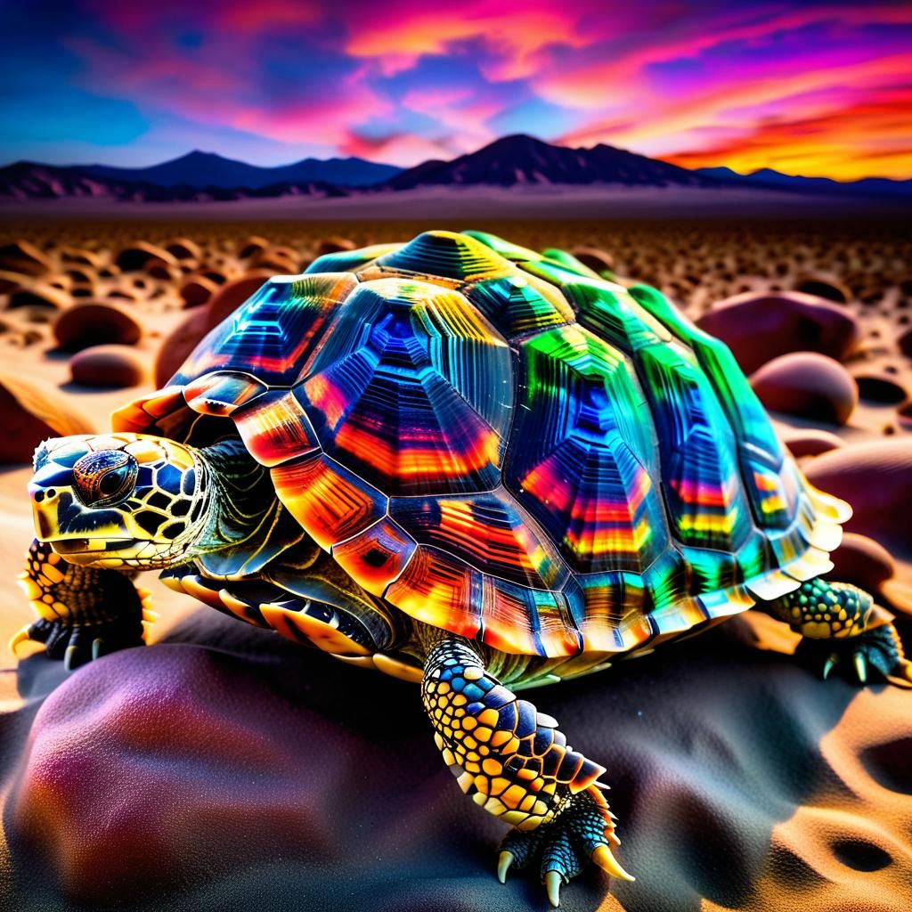 Ammolite Tortoise in Starry Dreamscape