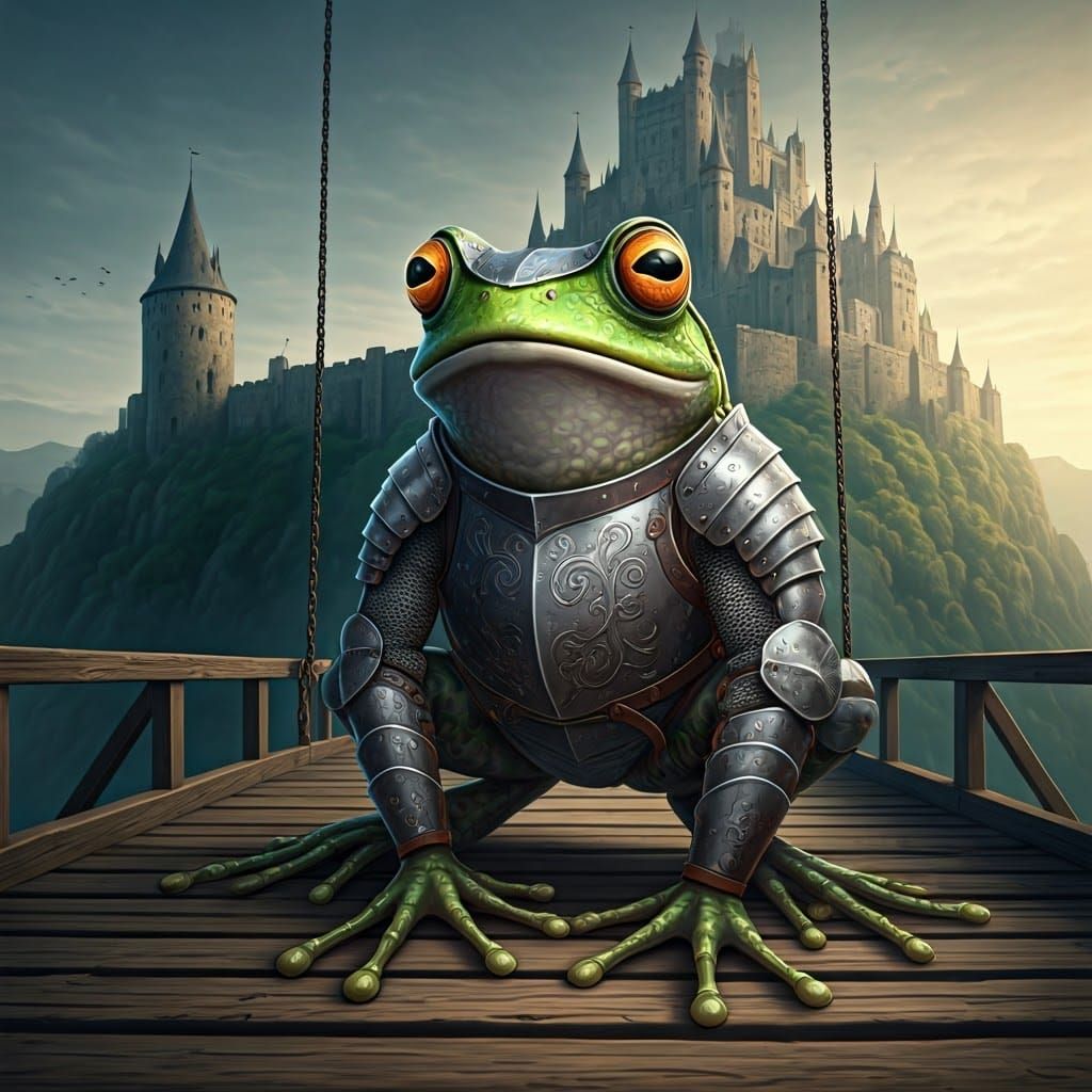 Armored Frog on Drawbridge in Fantasy Style