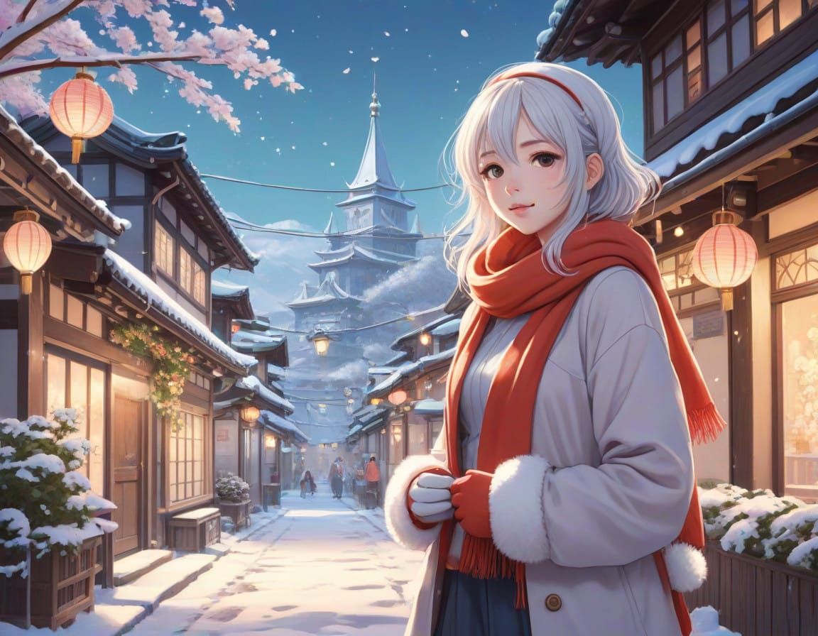Anime Christmas Scene in Japanese Town