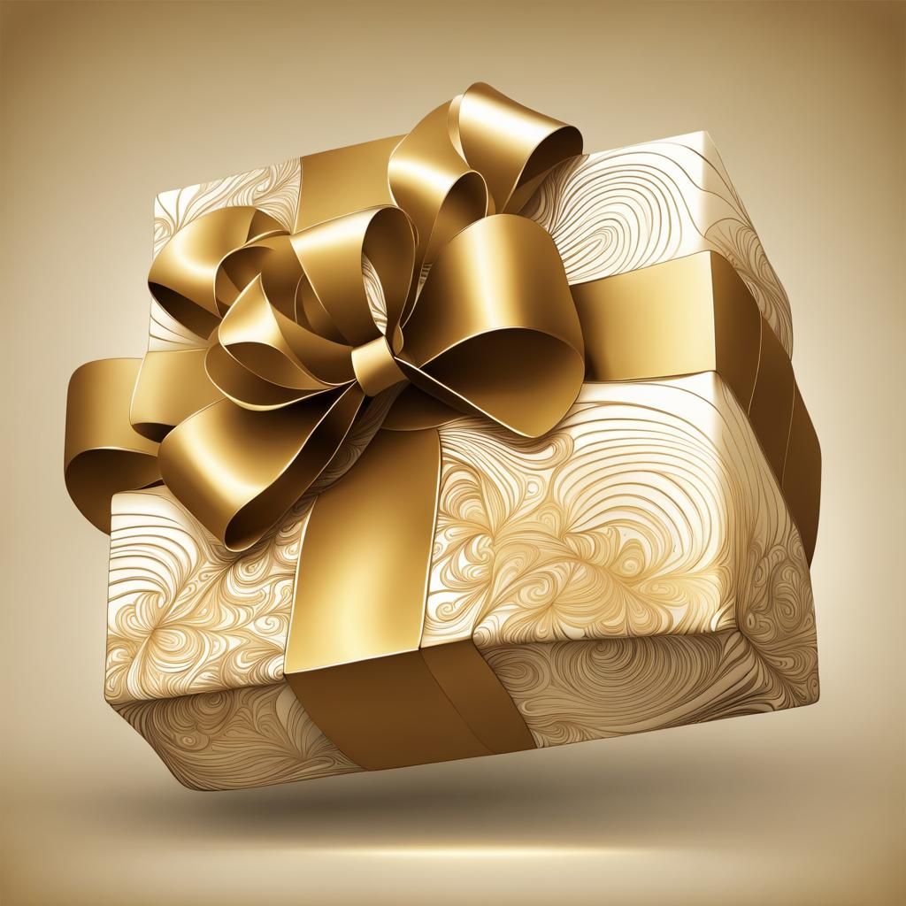 Golden Christmas Parcel with Abstract Fractal Design
