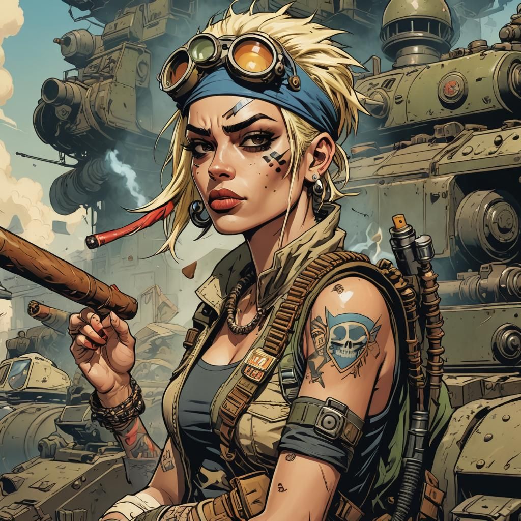 Tank Girl Smoking Cigar, Comic Book Art